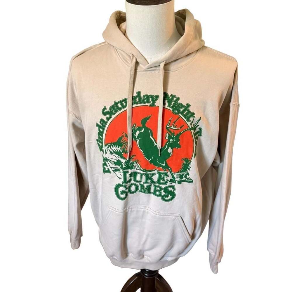 Luke Combs My Kinda Saturday Night Tour Deer Graphic Beige Pullover Hoodie